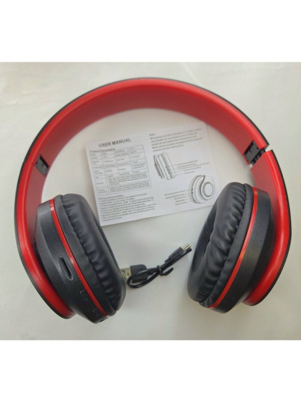 B39 Bluetooth Headset Wireless Hi-Fi Lights Over-Ear Headphones Red Black